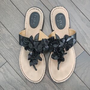 b.o.c. Black Floral Sandals with Thong Design